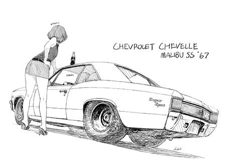Chevrolet Chevelle Malibu SS 1967
シボレー製1964年デビューの中型車両。2ドアクーペ、ハードトップコンバーチブル4ドアセダンステーションワゴンなど様々なボディバリエーションを持つ。ハイパフォーマンスモデルにはマリブSSのバッジが付く。