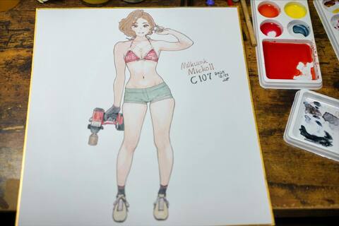 C107色紙2枚目、Milktank見栄子。色紙にしては珍しく立ち絵にしてみた。