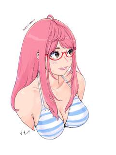 名刺用真悠さん眼鏡バストアップストライプビキニ仕様